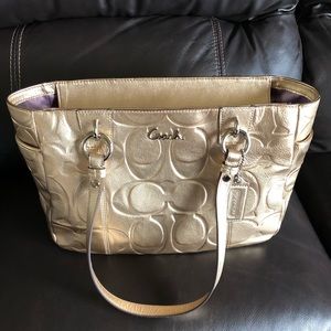 Vintage Coach Gold Leather Zipper Bag